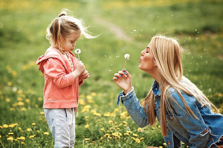 Mother and daughter in the park