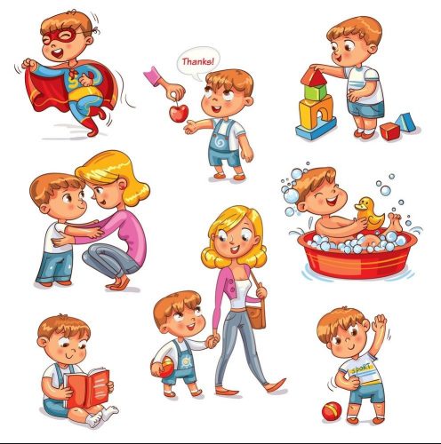 Cartoon kid daily routine activities set