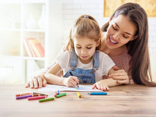 mom helping kids